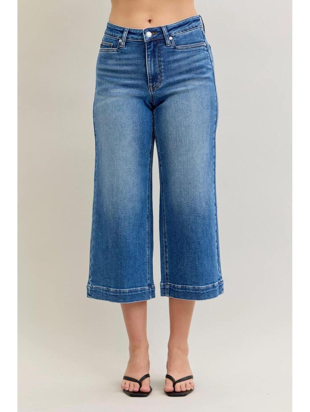 Judy Blue Mid Rise Crop Wide Leg Jeans